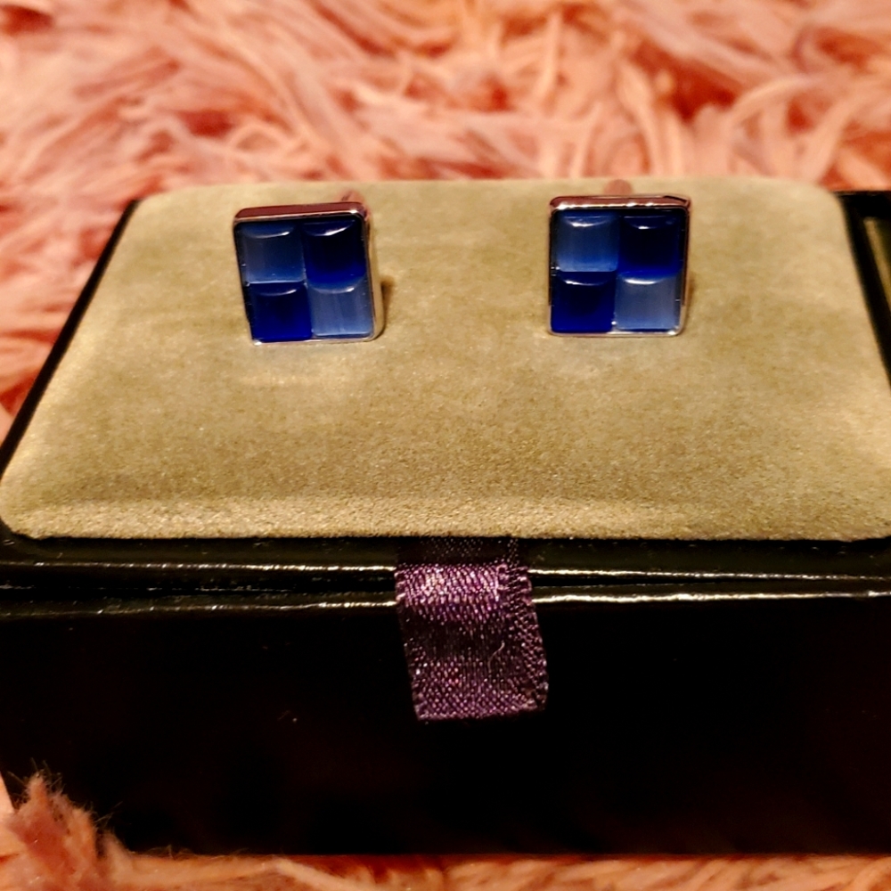 Sterling Silver cufflinks with blue mosaic on top
